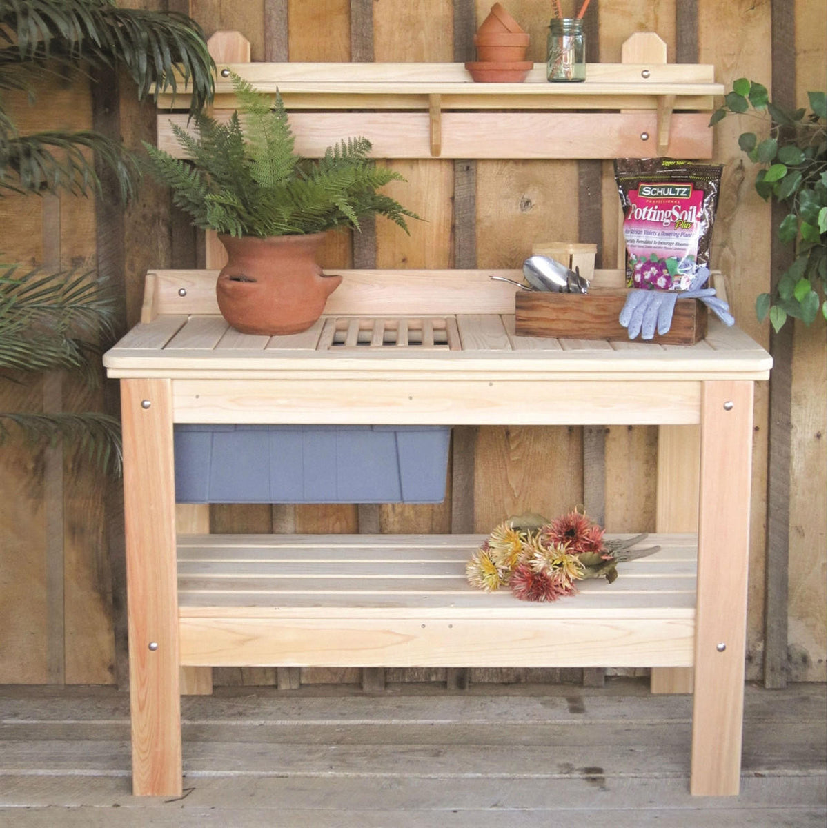 FastFurnishings Wooden Potting Bench Garden Table  - Made in USA