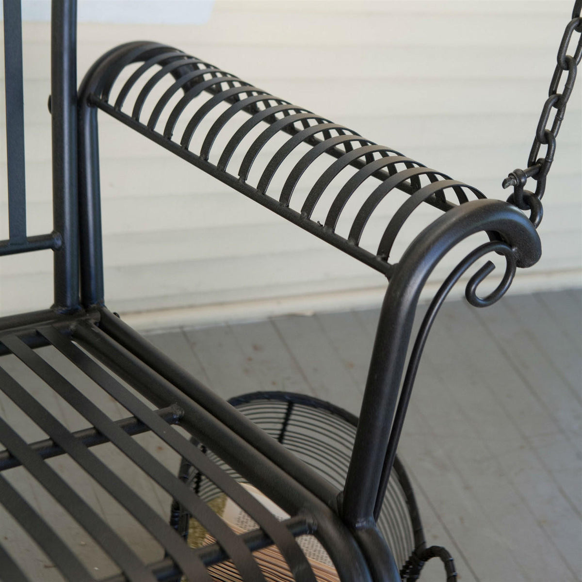 FastFurnishings Wrought Iron Outdoor Patio 4-Ft Porch Swing in Black