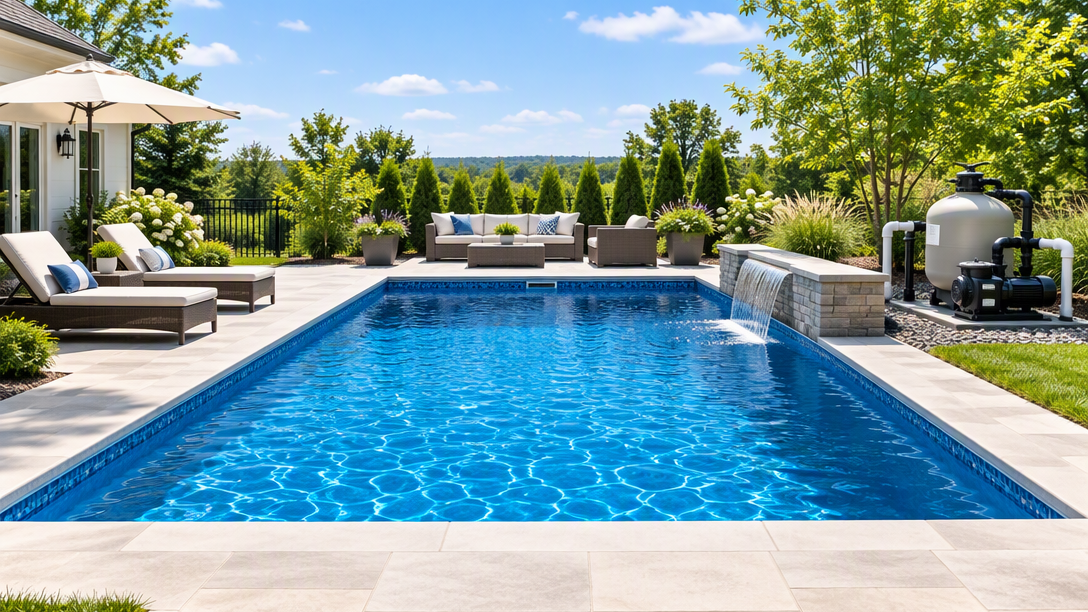 Hero banner - sunny backyard pool with equipment