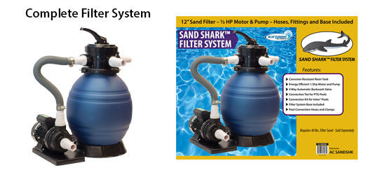 Sand Shark Aboveground Sand Filter System 12" Filter with 1/2HP Pump