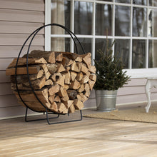 UniFlame W-1836 36-inch log hoop holding firewood on a porch