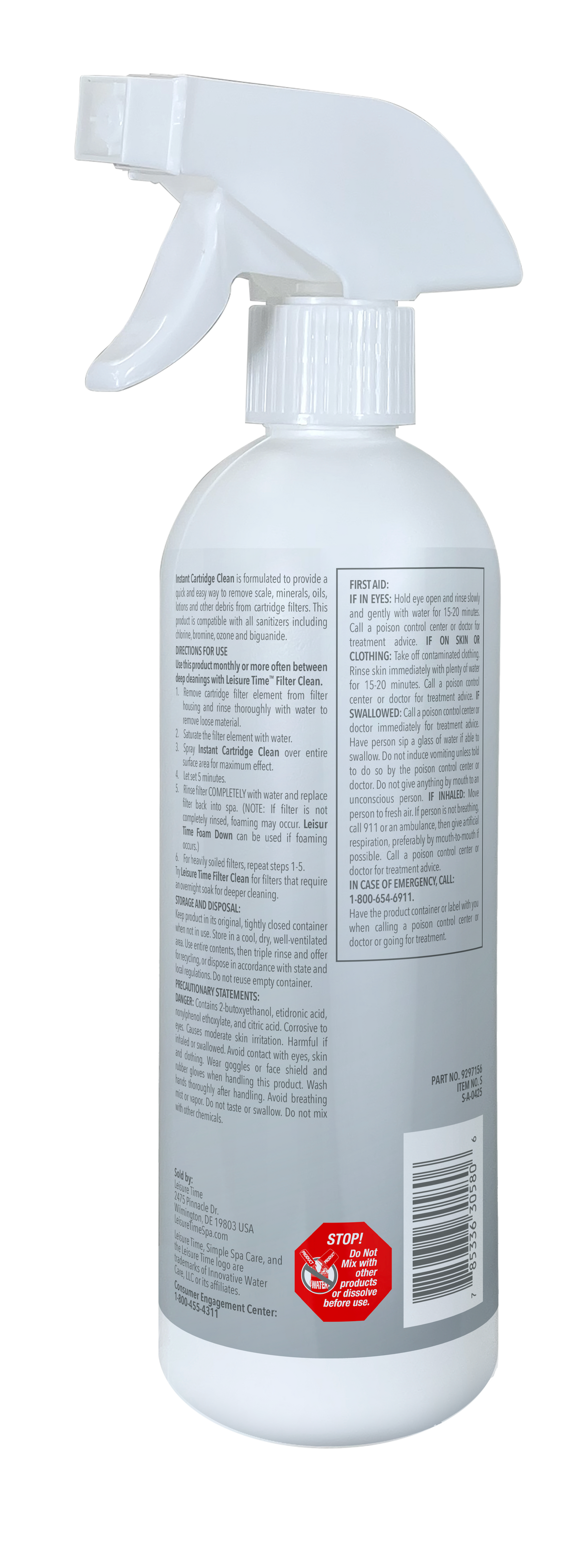 Leisure Time Instant Cartridge Clean Pint — manufacturer back label