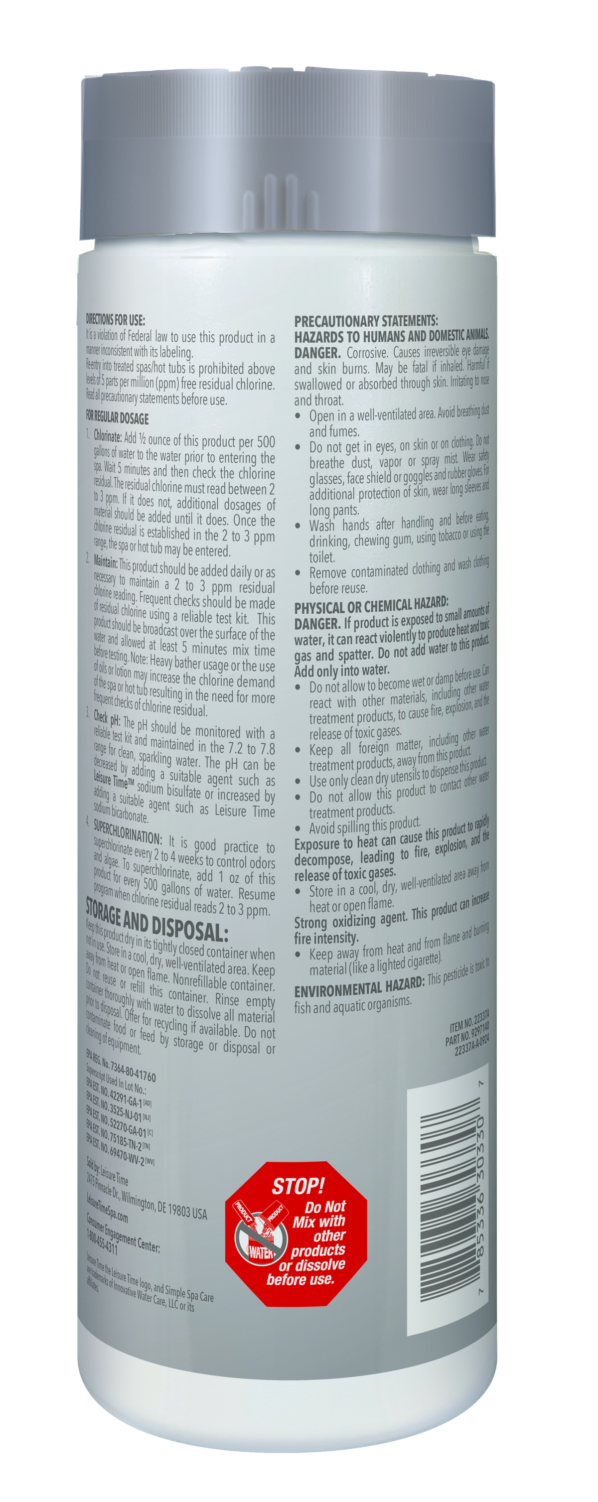Leisure Time Spa 56 Chlorinating Granules- 2lb — manufacturer back label