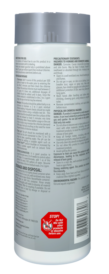 Leisure Time Spa 56 Chlorinating Granules- 2lb — manufacturer back label