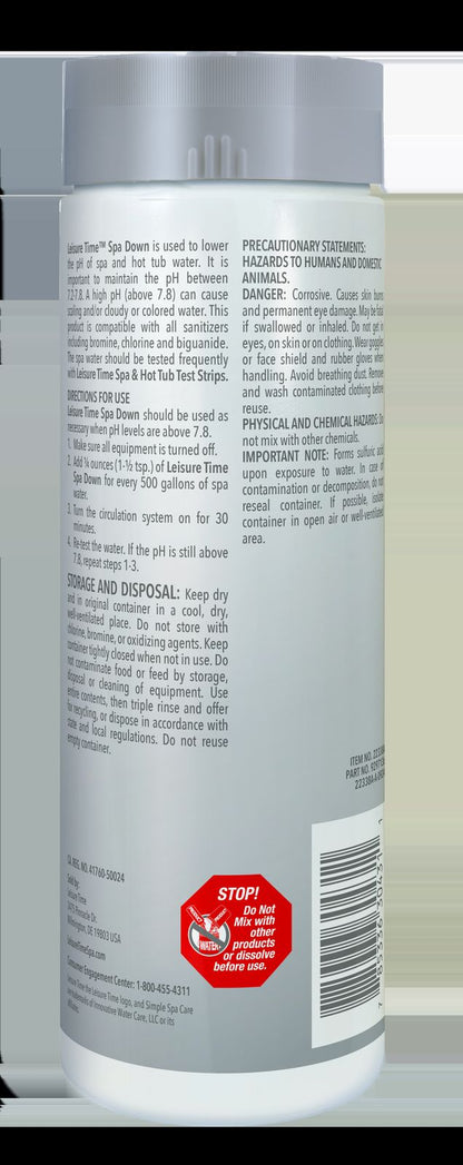 Leisure Time Spa Down 2.5lb — manufacturer back label