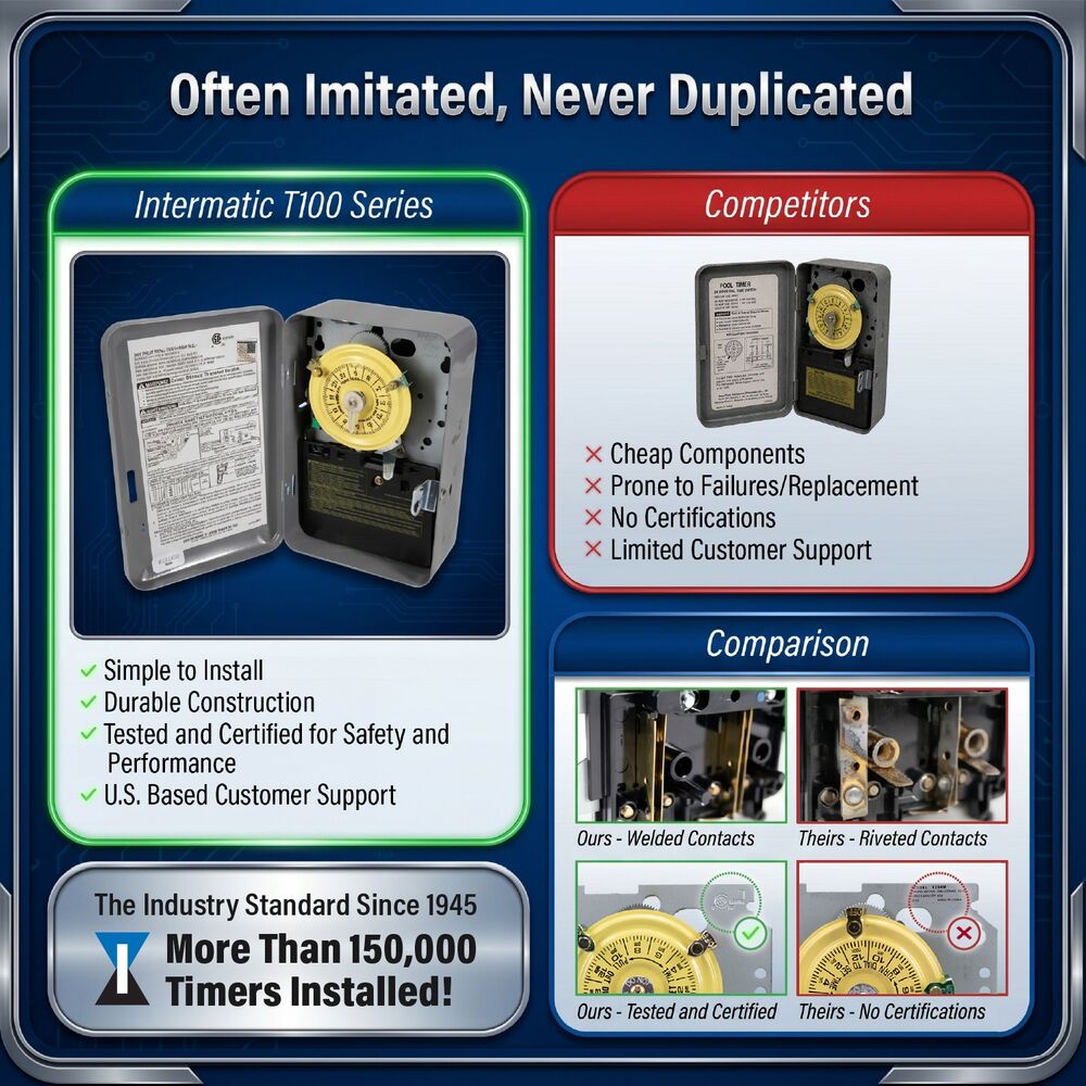 Intermatic 208-277V Timer DPST - 40 Amps — manufacturer T100 feature