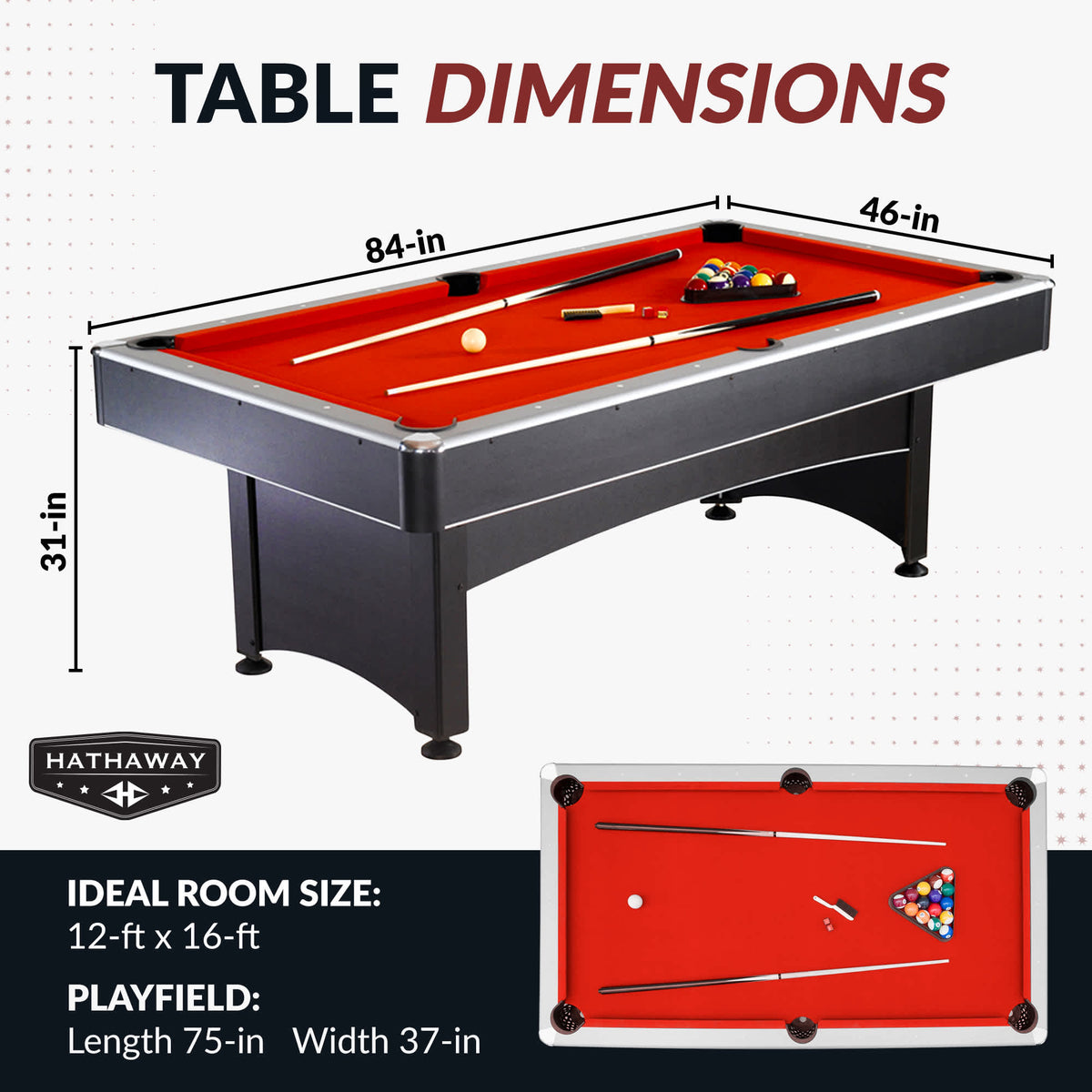 Maverick 7 Foot Pool Table with Table Tennis — manufacturer dimensions or detail view