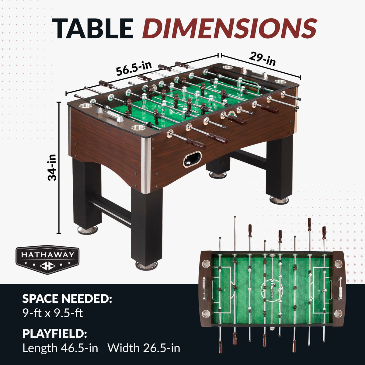 Primo 56" Foosball Table — manufacturer dimensions or detail view
