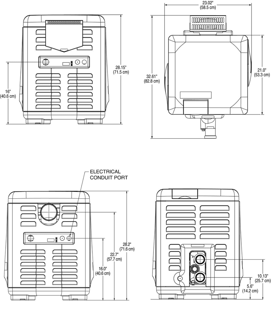 Pentair MasterTemp 175–400 heater enclosure dimensions and plumbing-connection drawing