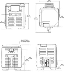 Pentair MasterTemp 175–400 heater enclosure dimensions and plumbing-connection drawing
