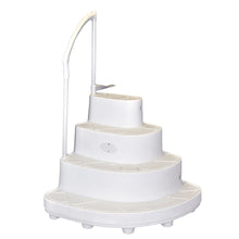 InnovaPlas Majestic 8000 white pool steps with PVC handrail and deck support, manufacturer studio view
