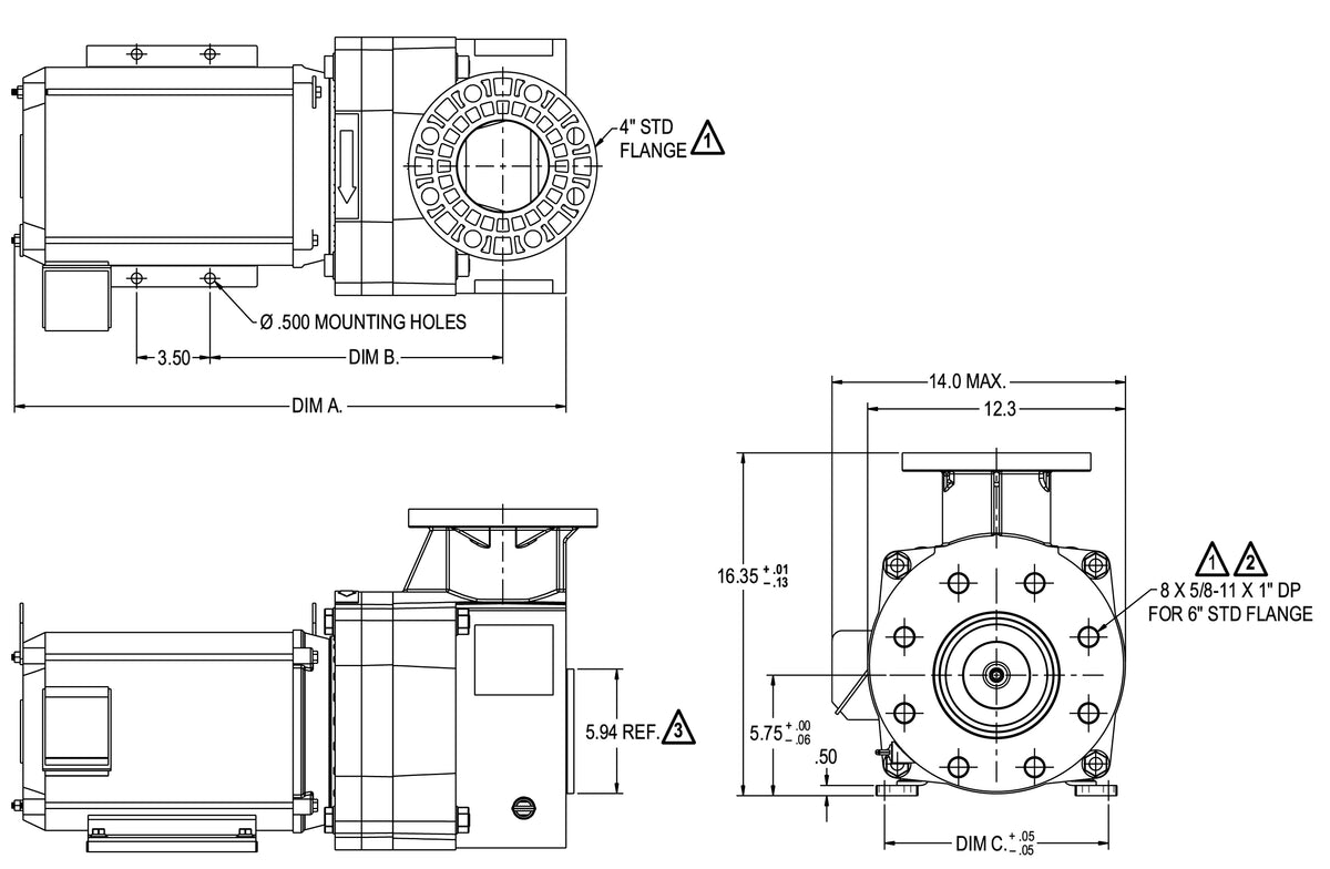 Pentair EQ Series pump without strainer - manufacturer dimensional drawing