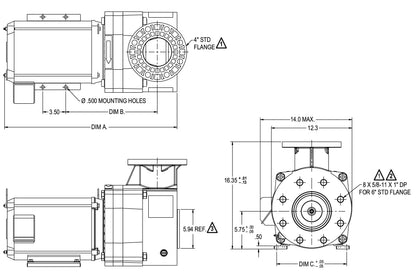 Pentair EQ Series pump without strainer - manufacturer dimensional drawing