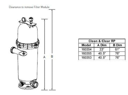 Pentair Clean & Clear RP manufacturer dimensional drawing and model table