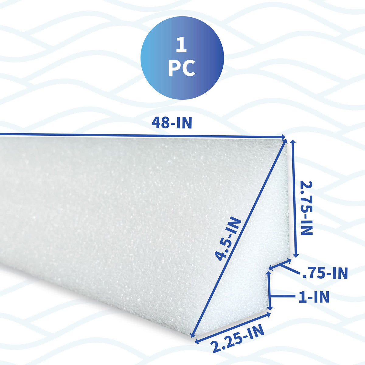 Dimensions of one 48-inch peel-and-stick pool cove section; multi-section pack quantity is specified in the listing