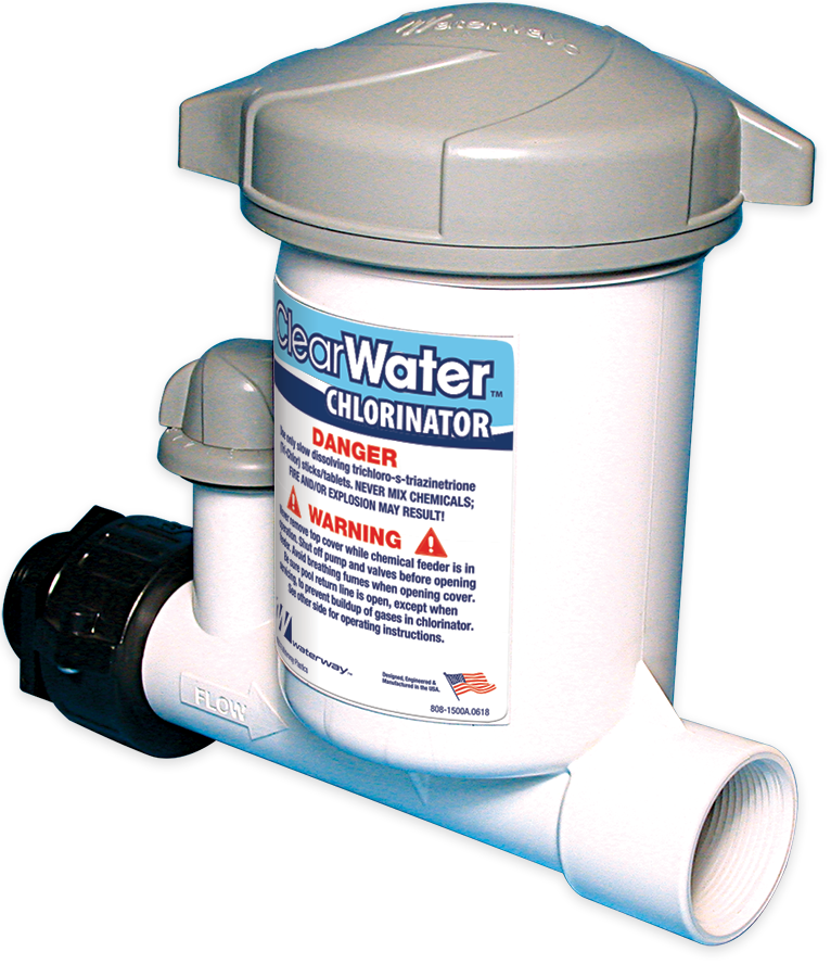 Waterway CAG004-W four-tablet above-ground chlorinator and connection fittings