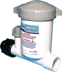 Waterway CAG004-W four-tablet above-ground chlorinator and connection fittings