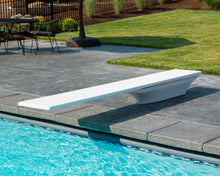 White S.R. Smith Flyte Deck II stand installed beside a pool; diving board sold separately