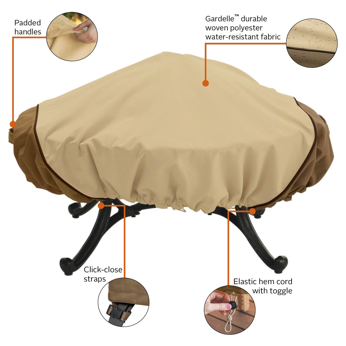 Veranda cover handles, fabric and cord features