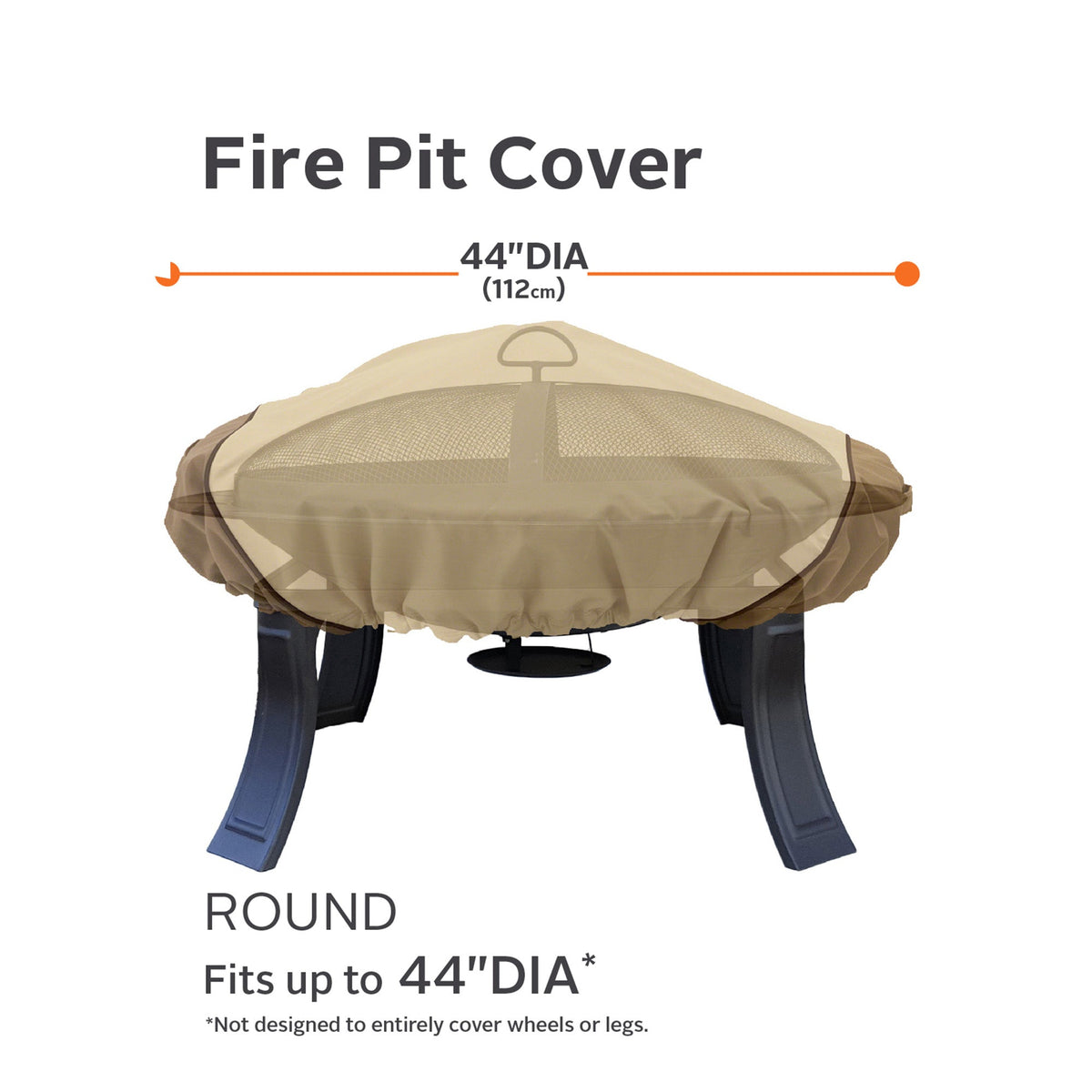 Veranda round fire pit cover 44-inch sizing diagram