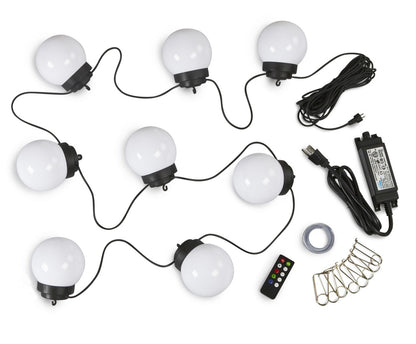 Patio Living Concepts eight-globe LED string, controller, clips and power supply