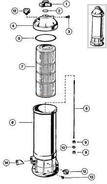 Hayward StarClear C500 compatible filter cartridge installation location in exploded filter assembly
