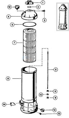 Hayward StarClear C250 compatible filter cartridge installation location in exploded filter assembly