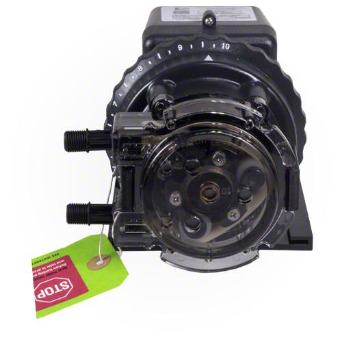 Stenner Classic 45M5 pump head and tube connections close-up