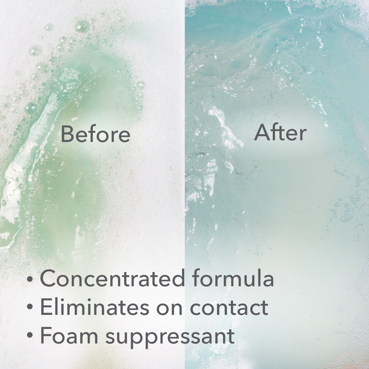 Leisure Time Foam Down before-and-after foam-control feature illustration