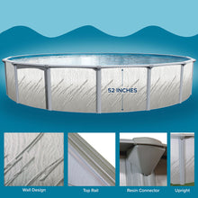 Pretium 52-inch pool wall, top rail, resin connector and upright detail illustration