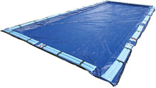PoolTux Royal blue inground winter cover full-cover example; size varies