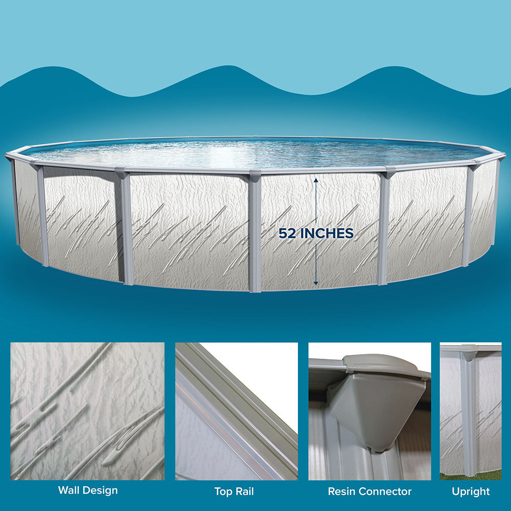 Pretium 52-inch pool wall, top rail, resin connector and upright detail illustration