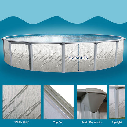 Pretium 52-inch pool wall, top rail, resin connector and upright detail illustration
