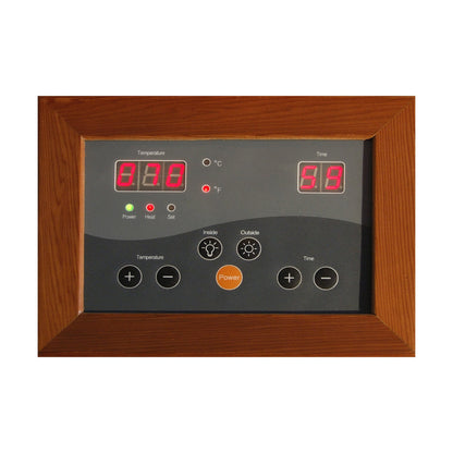HeatWave Yukon two-person cedar sauna digital control panel close-up