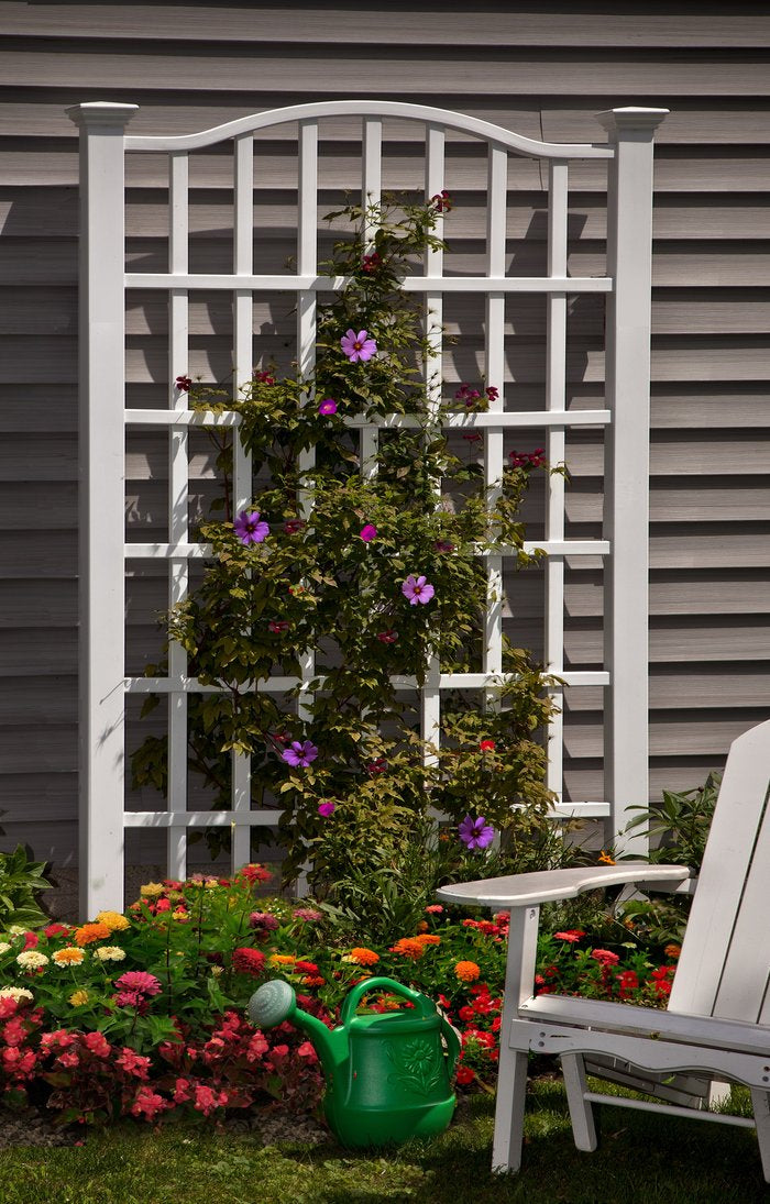 Vita Grande white vinyl trellis in garden